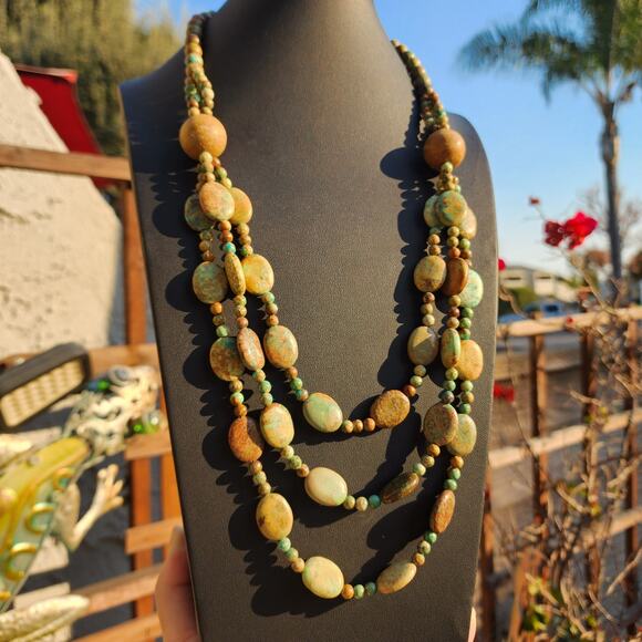 Jay King DTR Mongolian Turquoise Necklace Desert Rose Trading 3 Strand Bead Bib - Picture 5 of 14